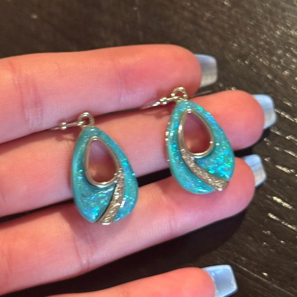 Silver and Turquoise Opal Earrings - Picture 4 of 6